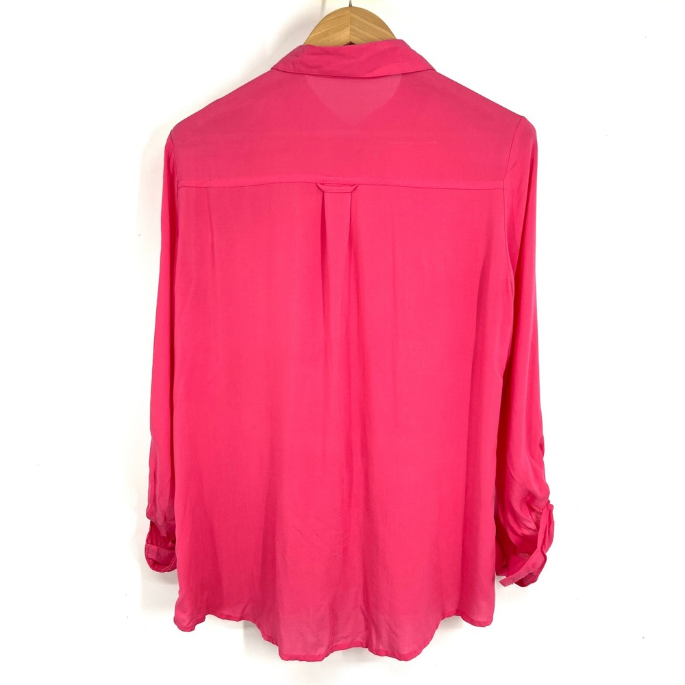 Maurices Womens Hot Pink Roll Tab Sleeve Utility Button Down Shirt Large - Picture 2 of 8